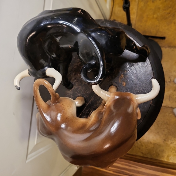 Other - Mid Century Modern Pair of Ceramic Bulls Black and Brown